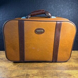 Millionaire Vintage Leather Carry-On Hard Suitcase Brown 18x13x6 Retro Travel